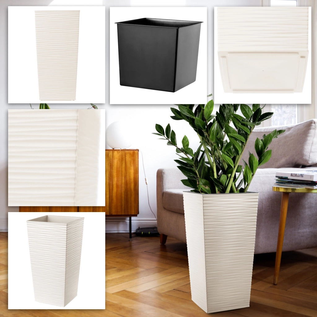Vaso da fiori KADAX con inserto, coperchio, supporto per fiori, alto, da giardino, color crema, 24x47 cm