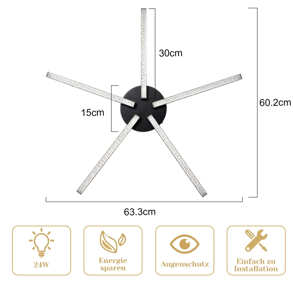 ZMH Lampada da soffitto plafoniera LED nera 24W 3000K moderna metallo cristallo per soggiorno corridoio cucina