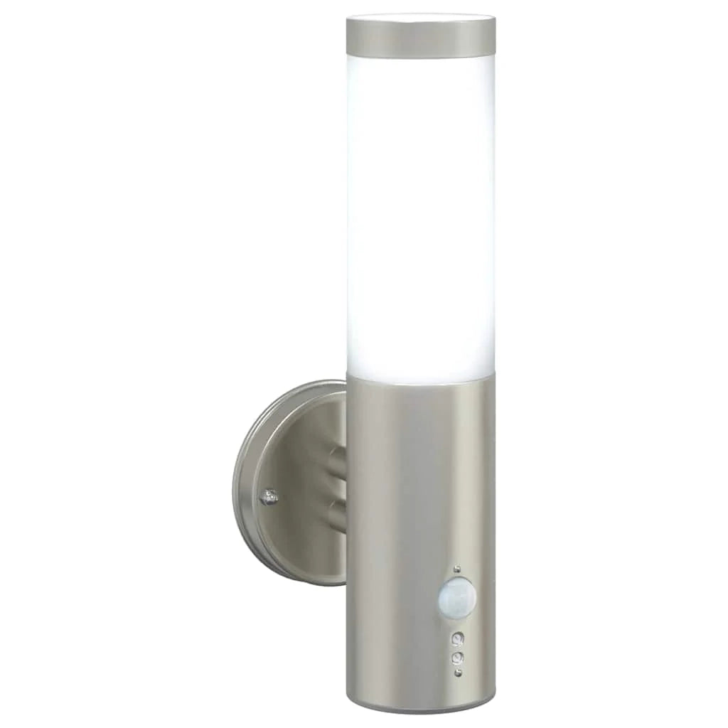 Moderna lampada da parete cilindrica per esterni 15 x 7,5 x 33 cm design elegante resistente acciaio inossidabile color argento 02_0056501