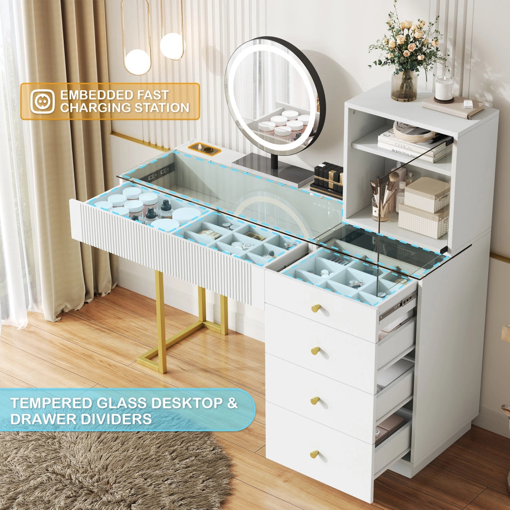 Toeletta con 5 cassetti; armadietto; specchio LED; per camera da letto; 120x40x120 cm