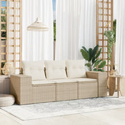 Set Divano da Giardino 3 pz con Cuscini-Sofa da Giardino-Divanetto da esterno Beige in Polyrattan 153929