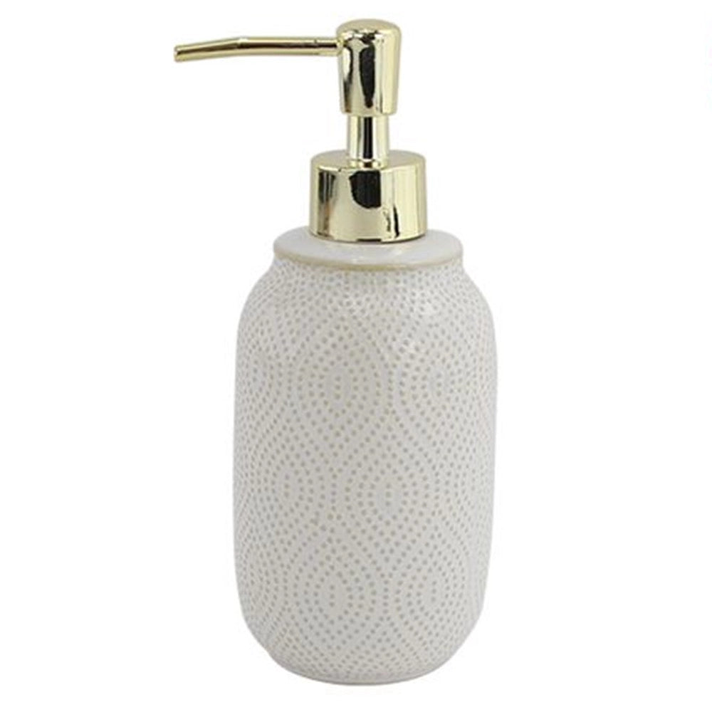Trade Shop - Dispenser Porta Sapone Liquido Bagno Bianco Design Etnico Con Pompa Dorata 87790 -