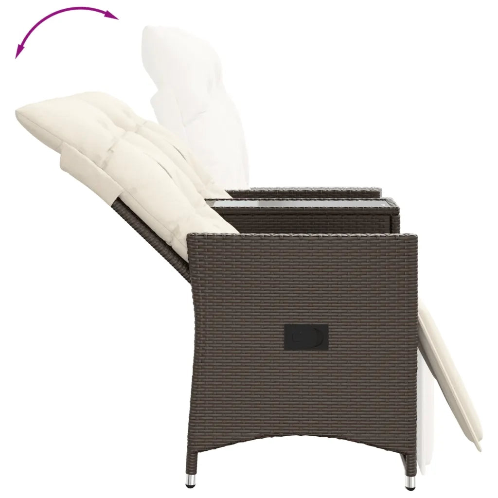 Divano Giardino Reclinabile 2 Posti Tavolino-Sofa da Giardino-Divanetto da esterno Marrone Polyrattan 810503