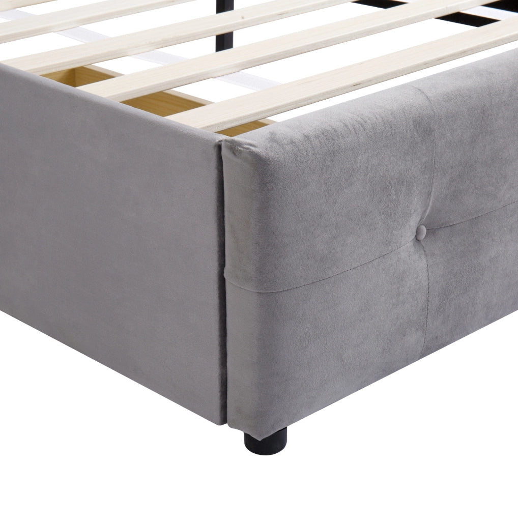 Letto imbottito 90 x 200 cm grigio con rete a doghe e cassetto