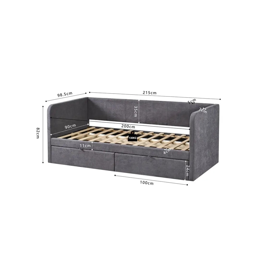 Letto PARMA 90x200 cm – Tessuto grigio – Rete inclusa – Design moderno e struttura robusta