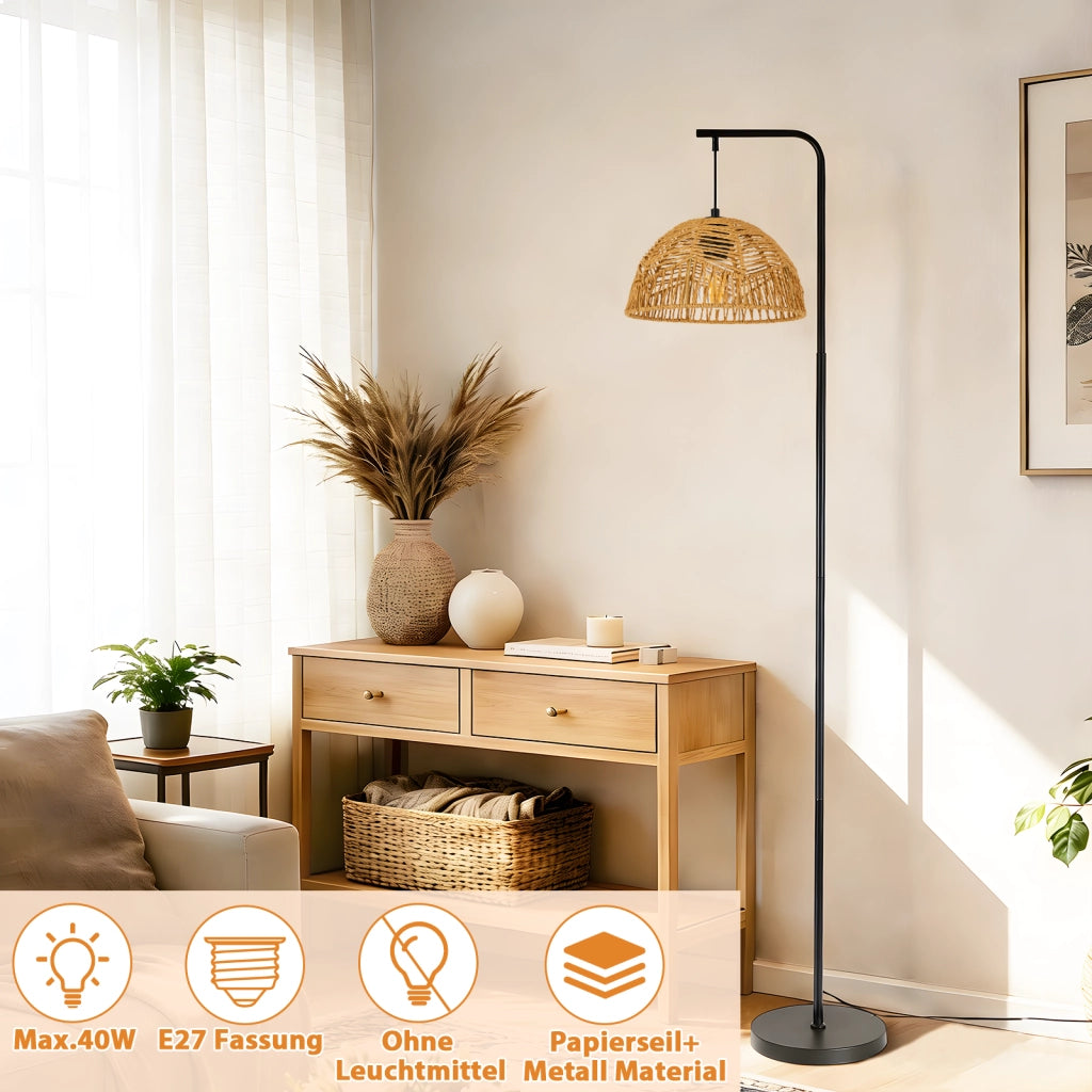 ZMH Lampada da Terra Boho Nera Paralume Corda Moderna 164cm E27 per Soggiorno Camera da Letto Senza Lampadine