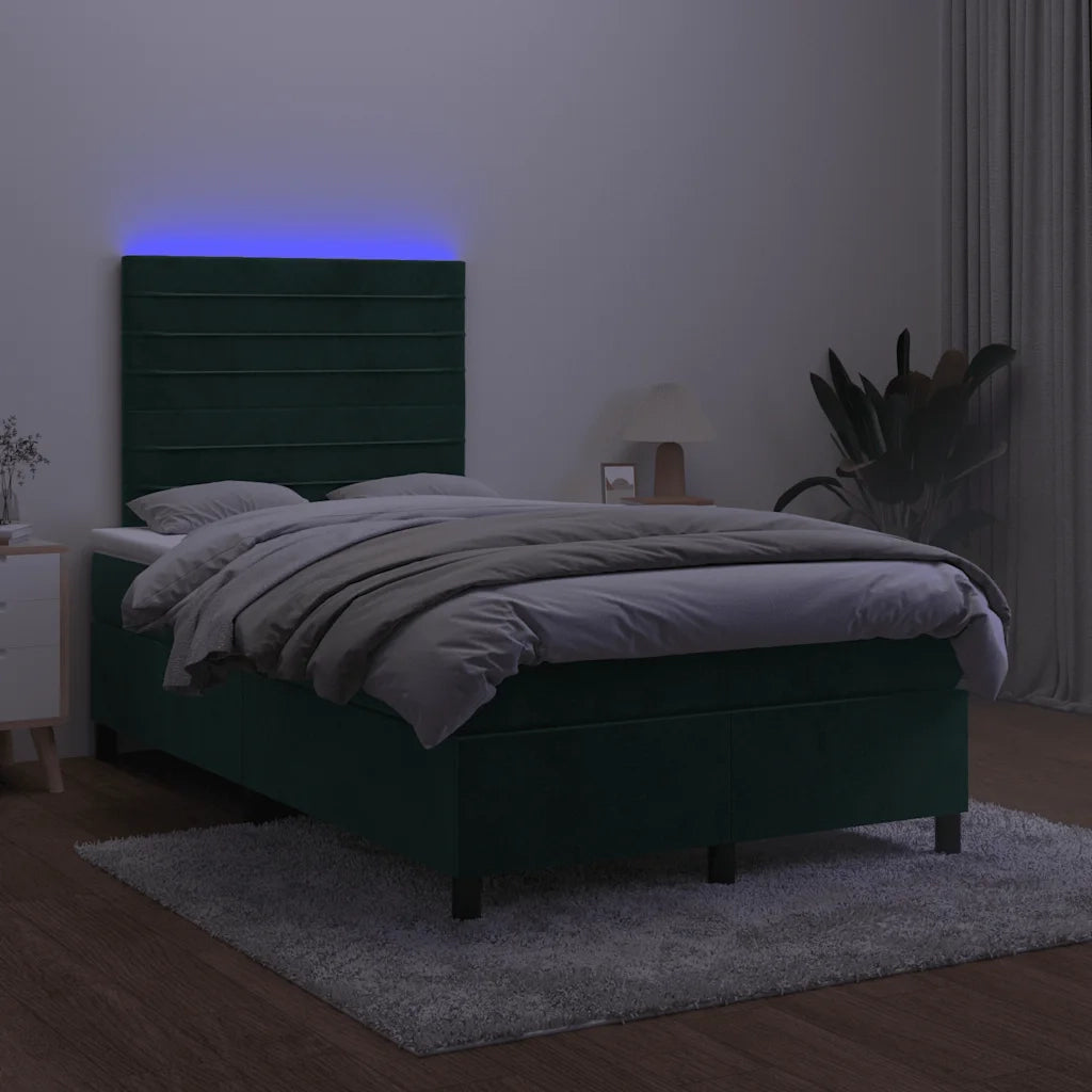 Letto a Molle con Materasso e LED Verde Scuro 120x200cm Velluto 3136176