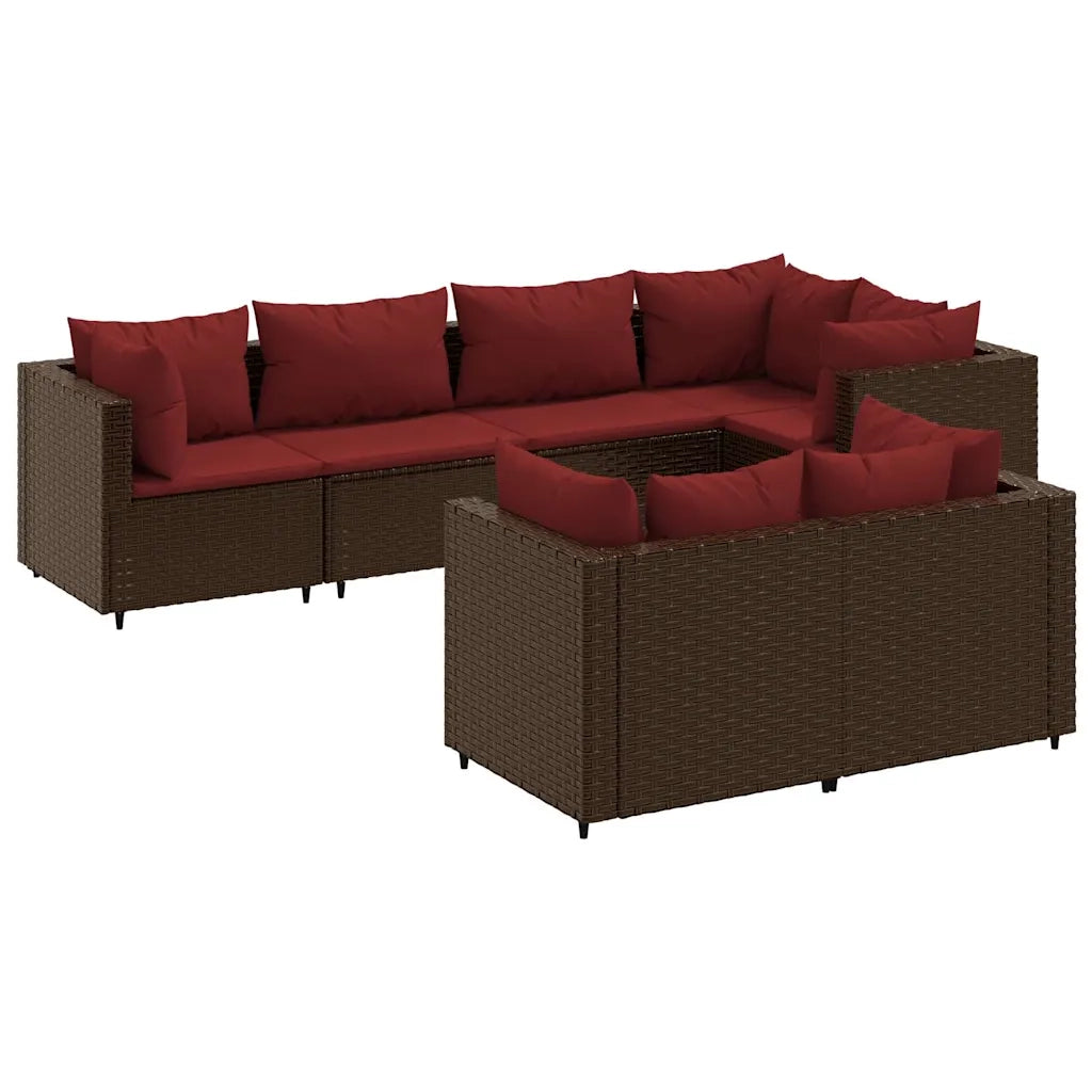 Set Divani da Giardino 7 pz con Cuscini in Polyrattan Marrone