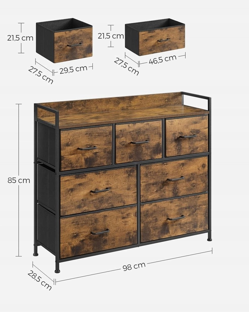 Cassettiera industriale in stile rustico marrone - Mobile ampio e spazioso con 7 cassetti