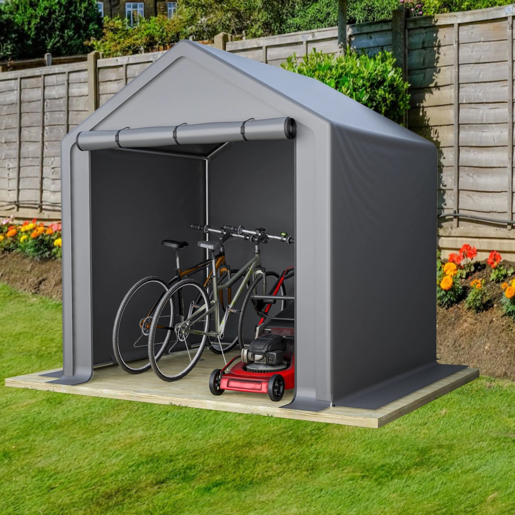 Tenda Garage 190x170x200 cm Grigio Scuro con Telo Impermeabile, Telaio Zincato e Porta Avvolgibile