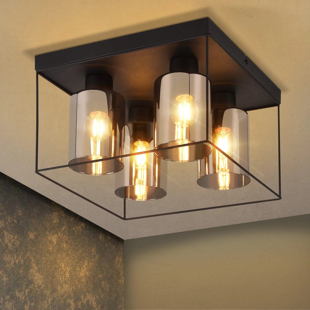 ZMH Lampada da soffitto plafoniera LED vintage vetro nero E27 per soggiorno cucina
