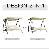 Dondolo da Giardino 3 Posti con Tettuccio Crema 200x125x170 cm
