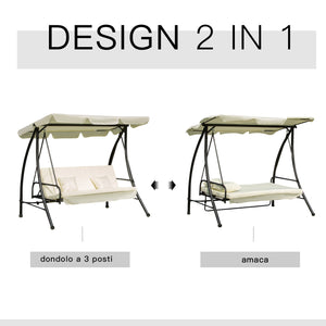 Dondolo da Giardino 3 Posti con Tettuccio Crema 200x125x170 cm