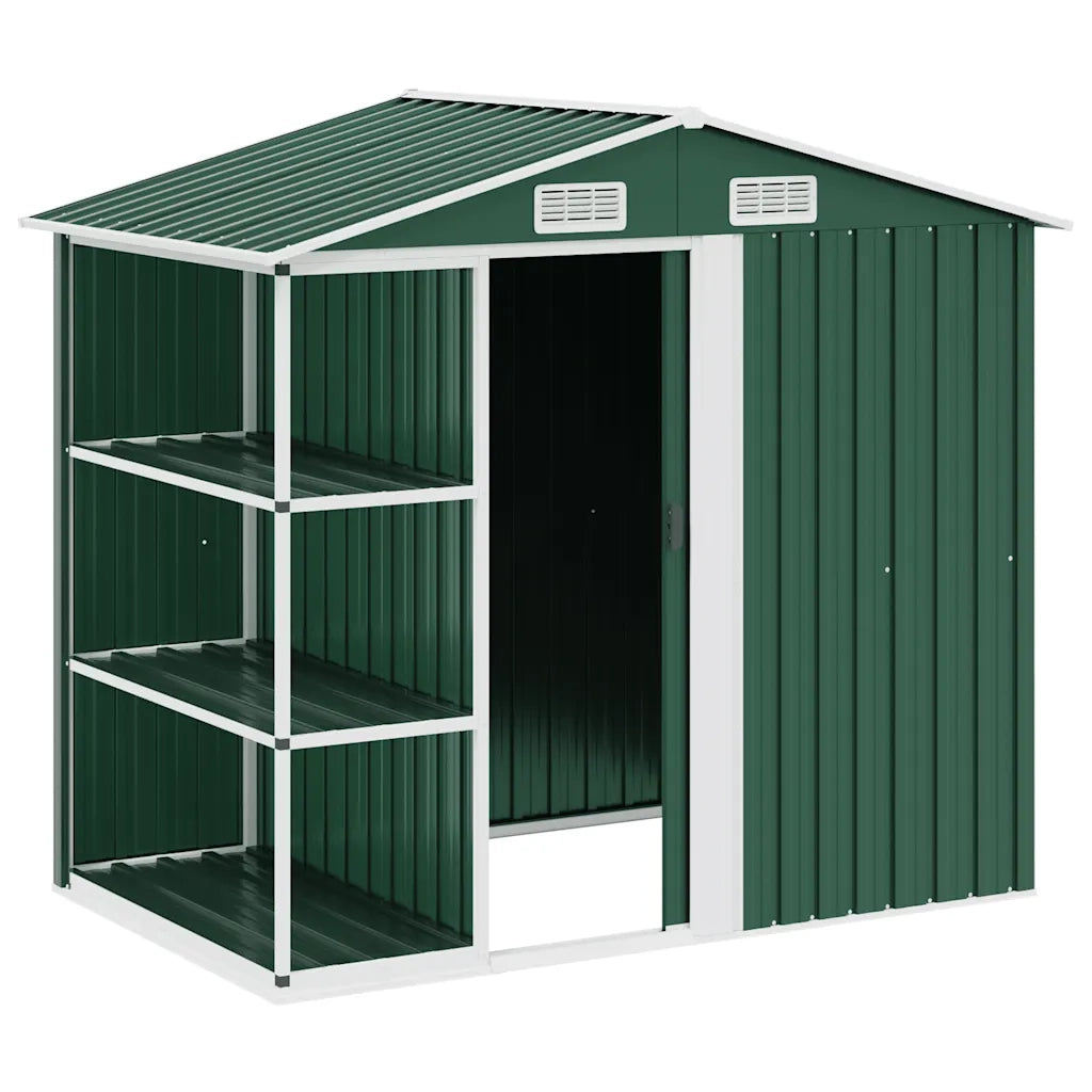 Capanno da Giardino con Scaffali Verde 205x130x183 cm in Ferro