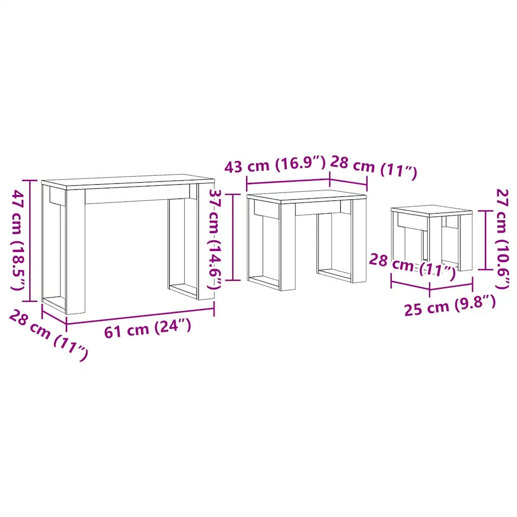 Nido di Tavoli 3 pz Legno Antico in Legno Multistrato