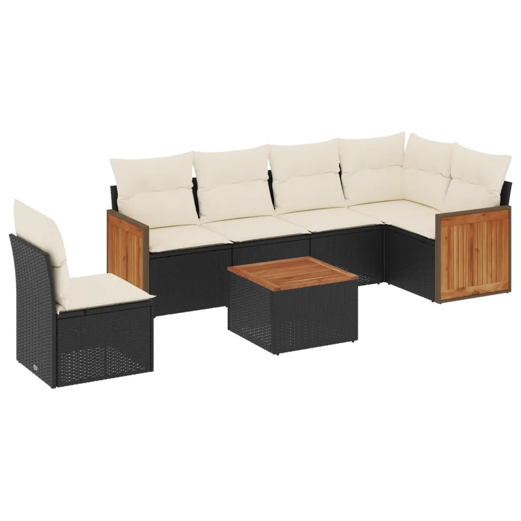 Set Divani da Giardino con Cuscini 7pz Nero Polyrattan 3260103