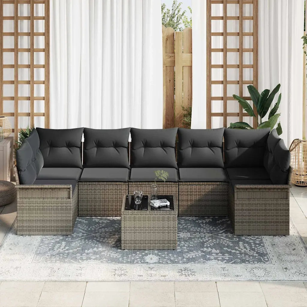 Set Divano da Giardino con cuscino 8 pcs Grigio polyrattan 3345279
