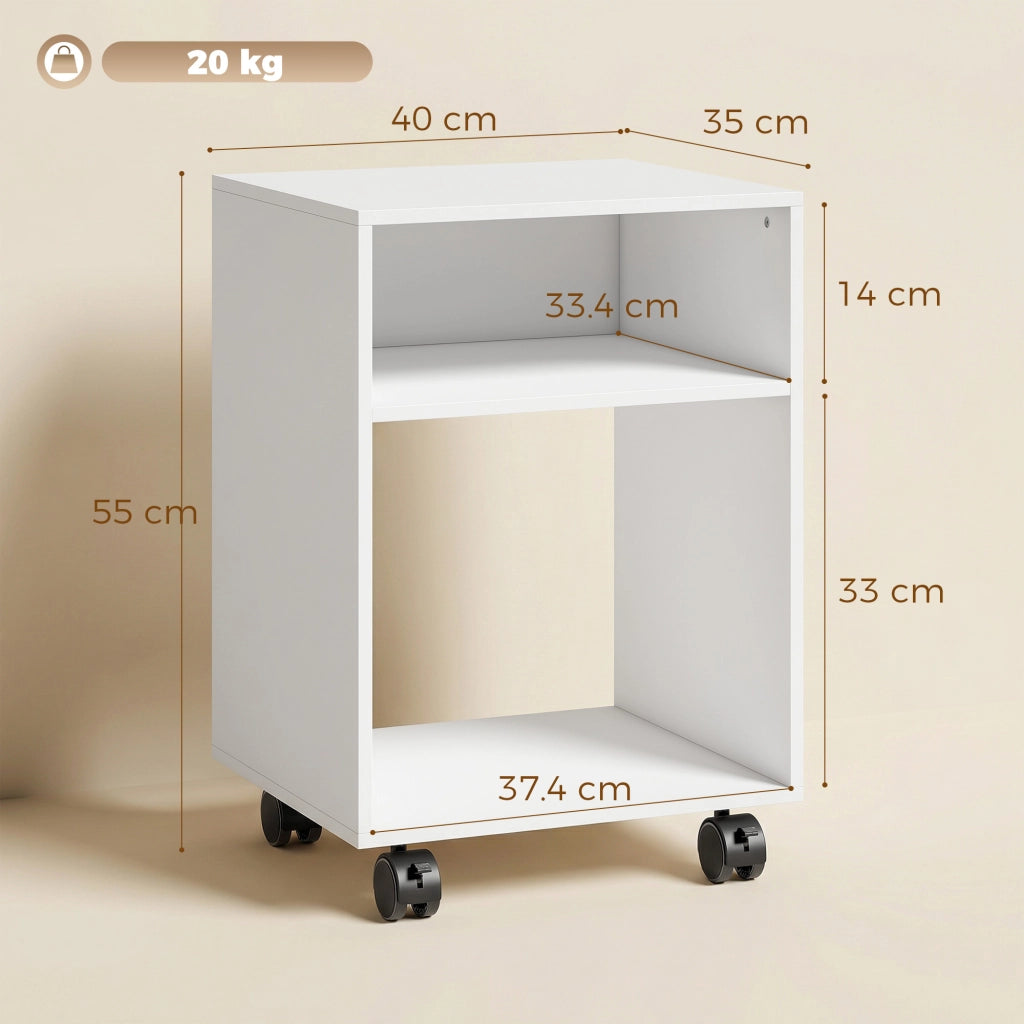 Scrivania con Ruote e Scomparti Aperti ¨C zephmum ¨C Bianco 40x35x55 cm