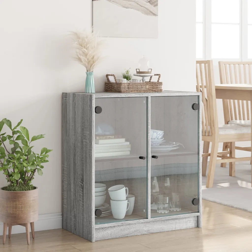 Mobile con Ante in Vetro Grigio Sonoma 68x37x75,5 cm 836425
