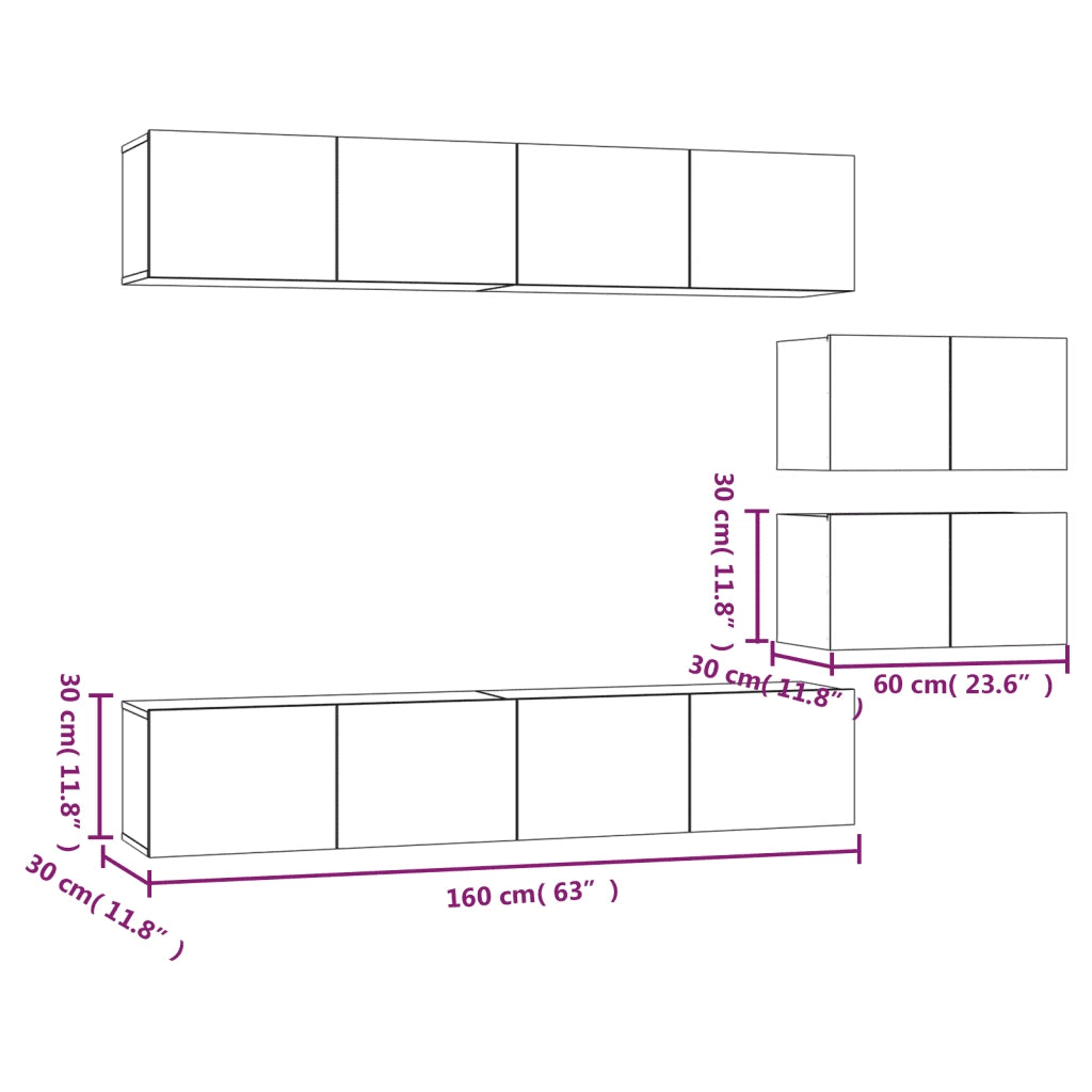 Set di Mobili Porta TV 6 pz Rovere Fumo in Legno Multistrato cod mxl 12130