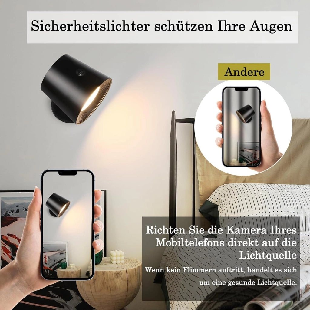 ZMH Applique da parete a LED nera per soggiorno batteria rotazione a 360° controllo touch 3 livelli di luminosità