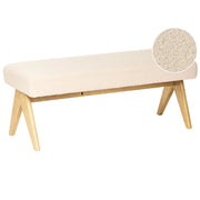 Panca Boucle bianco sporco e marrone chiaro con gambe in legno imbottite Panca per corridoio e panca da letto