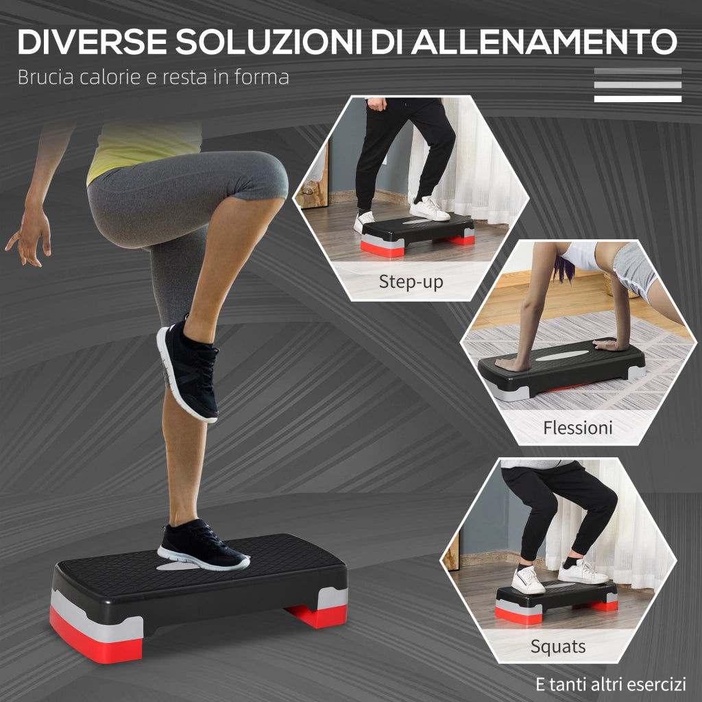 Step Fitness Aerobica ¨C Xylo ¨C Altezza Regolabile 10-15 cm, 68x29 cm Nero e Rosso