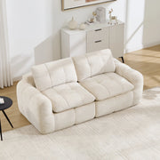 Divano modulare 2 posti con seduta profonda e montaggio senza attrezzi trapuntatura a quadri in chenille beige