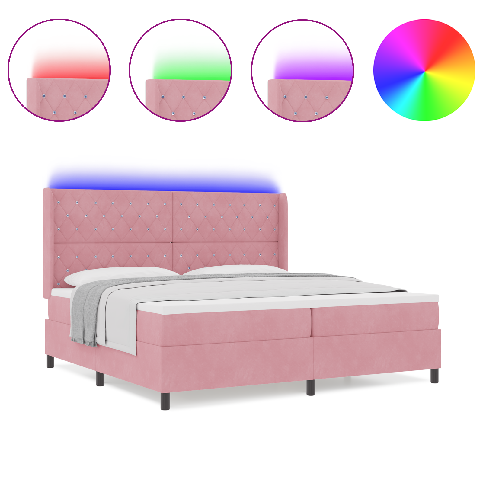 Letto Box Spring con Materasso e LED Rosa 200x200 cm Velluto