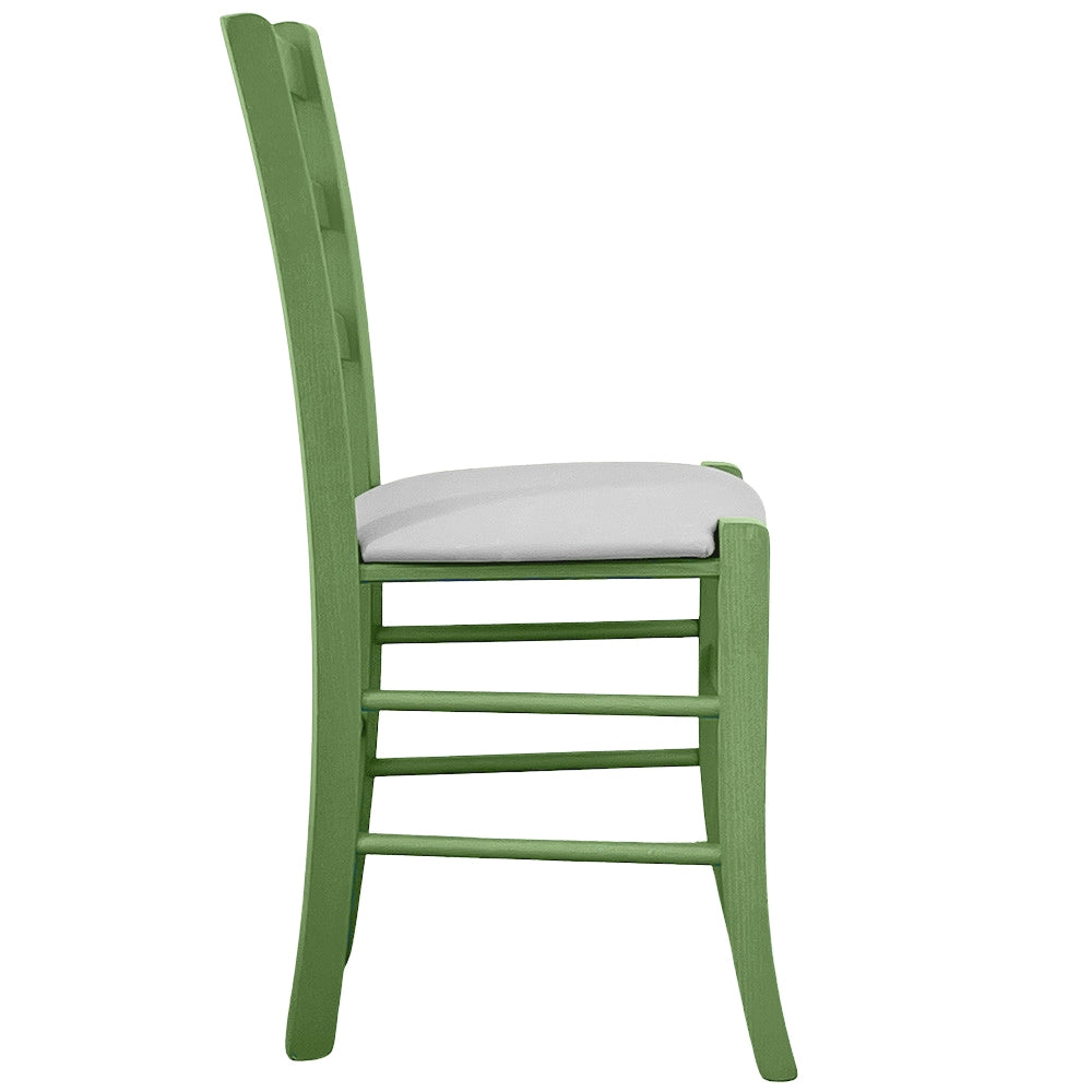 Sedie da sala da pranzo in legno Venezia verde con seduta in similpelle grigio
