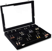 Organizzatore di Orecchini con Cassetta di Caricamento Transparente e Chiusura a Scatola - 64 Scomparti - Scatola per Gioielli - Ideale come Regalo per Donne - Nero