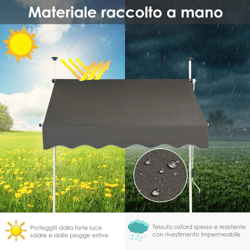 Tenda da Sole per Esterno, Tenda da Sole a Bracci Estensibili con Struttura Telescopica e Tessuto Resistene ai Raggi Solari, Regolabile in Altezza e in Angolazione (150 x 120 cm Grigio)