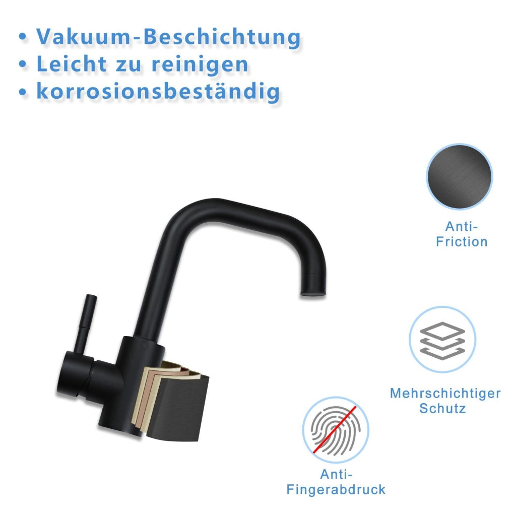 ZMH Rubinetto Lavabo Acciaio Inossidabile Nero Miscelatore Monocomando Alta Pressione Acqua Calda Fredda Per Bagno