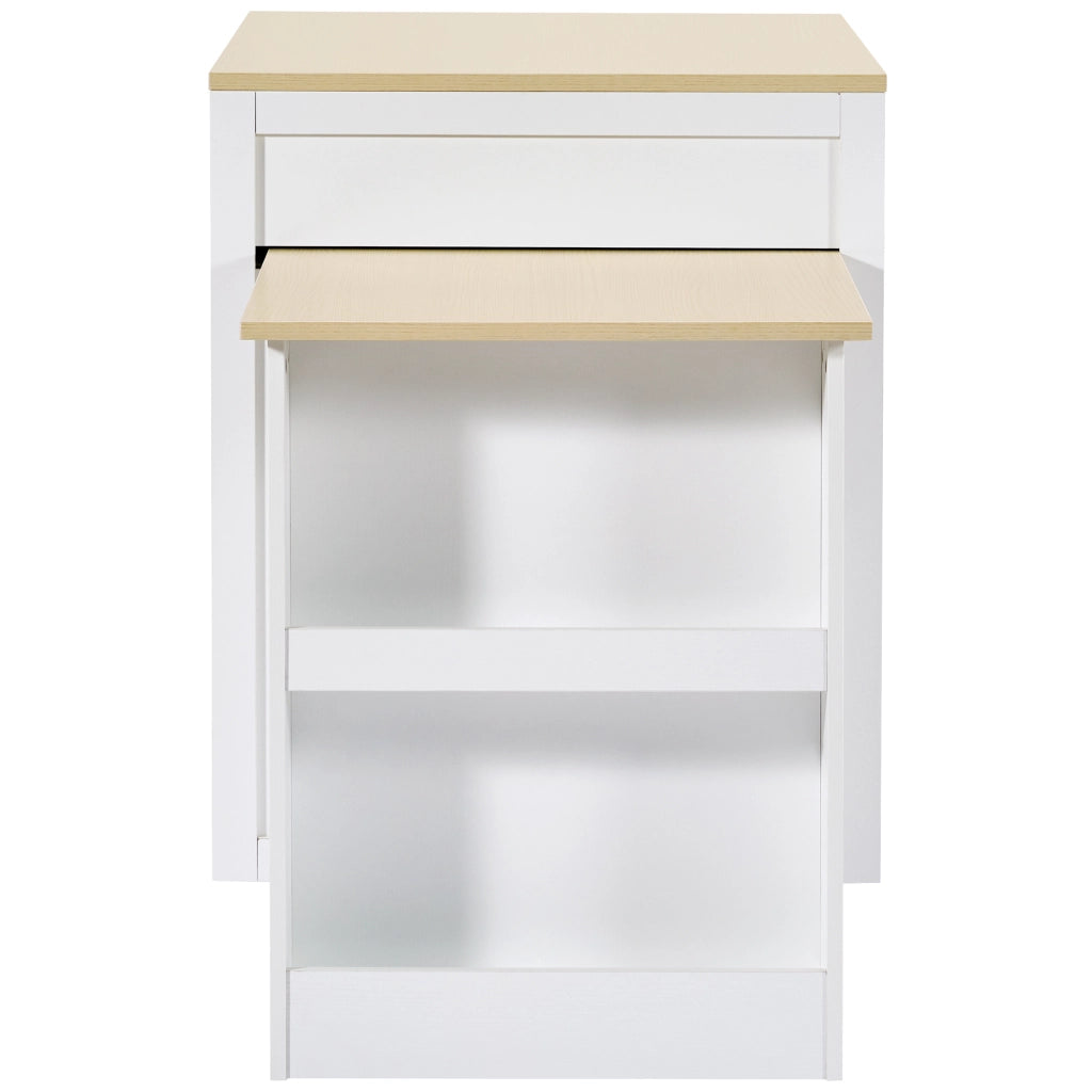 OKWISH Tavolo Bar da Cucina con Contenitore, Piano Allungabile, 1 Cassetto e Vani Aperti, per Cucina, Bianco