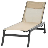 Lettino prendisole in alluminio e textilene con ruote e poggiatesta schienale regolabile kaki