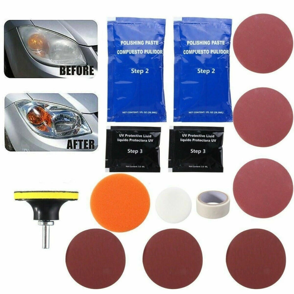 KIT RIGENERAZIONE RIPRISTINO RINNOVA LUCIDA FARI FANALI LENTI OPACIZZATI TRAPANO