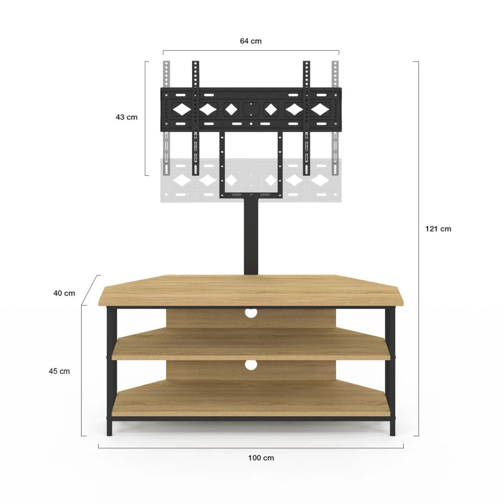 IDMarket - DETROIT Mobile TV angolare da 100 cm con ripiani e supporto TV regolabile da 32 a 70 pollici, design industriale