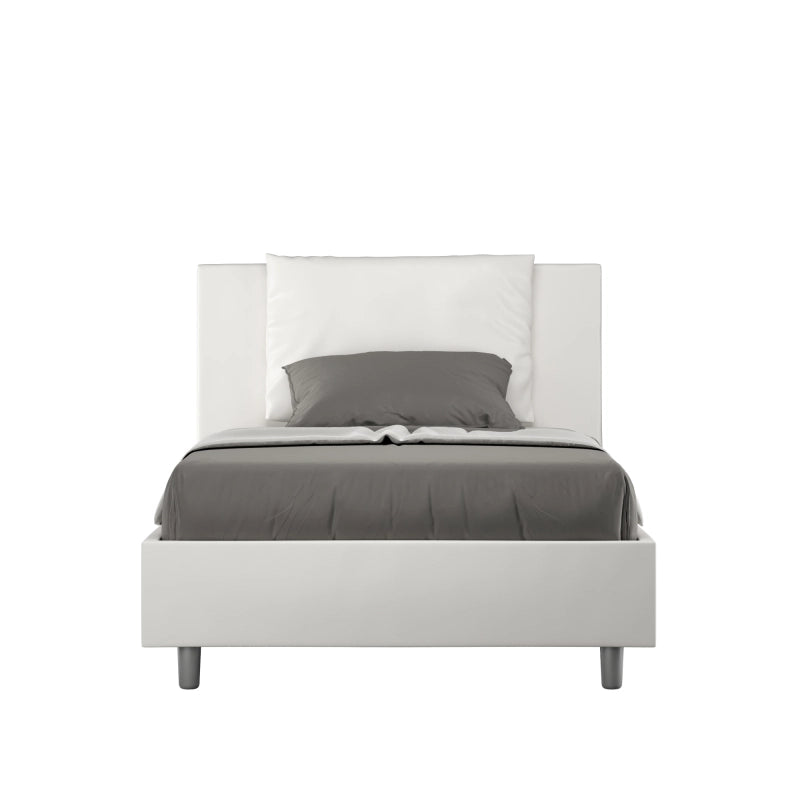 Letto imbottito 1 piazza e mezza 120x190 cm Antea - Bianco,Similpelle,Con rete