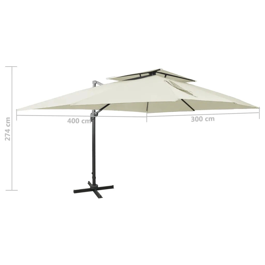 Ombrellone a Sbalzo con Doppia Copertura 400x300 cm Sabbia