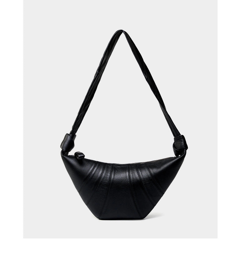 Borsa a tracolla diagonale in pelle di pecora nera