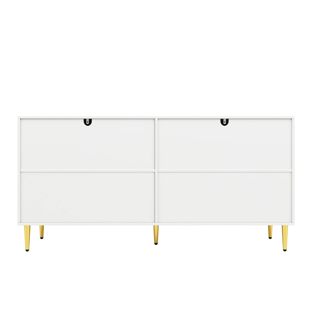 Credenza moderna bianca in MDF con design ondulato, struttura capiente e sistema antiribaltamento