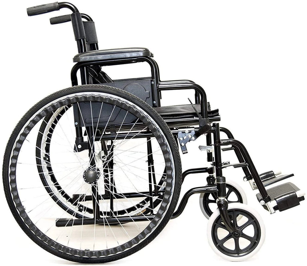 Sedia a Rotelle Pieghevole Leggera ad Autospinta,Carrozzina per Disabili ed Anziani con Braccioli Poggiapiedi Estraibili,Cintura di Sicurezza,Qualità Certificata,63 x 87 x 104 cm,Nero