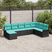 Set Divano da Giardino con cuscino 8 pcs Nero polyrattan