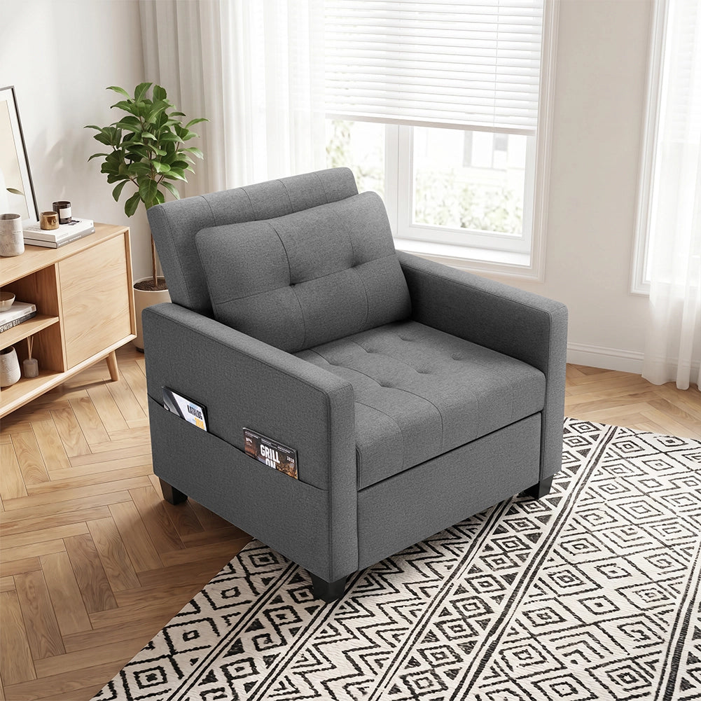 Poltrona Divano Letto Singolo Chaise Lounge Grigio Seduta Imbottita Ergonomica