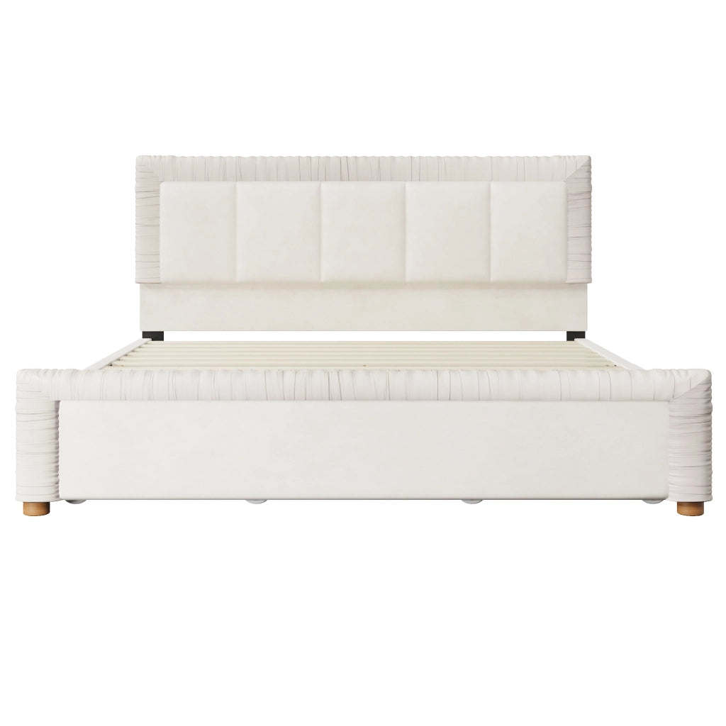 Letto imbottito 180x200 in velluto francese beige con 2 cassetti