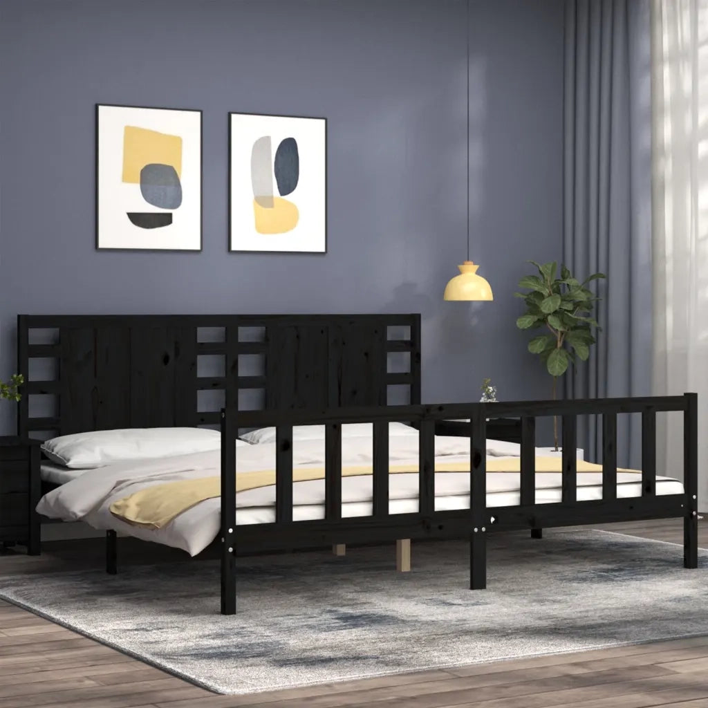 Giroletto con Testiera Nero 200x200 cm in Legno Massello 3192840