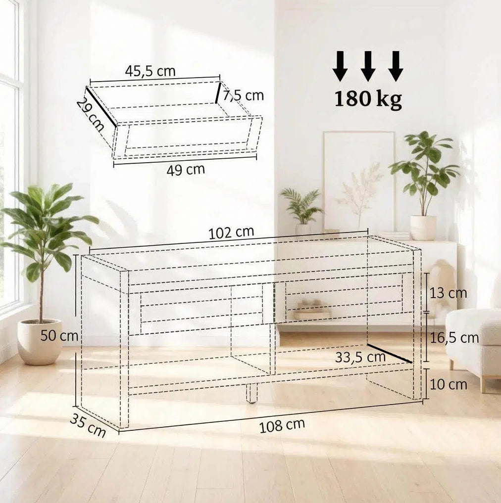Panca portascarpe con cassetti in rattan PE e cuscino