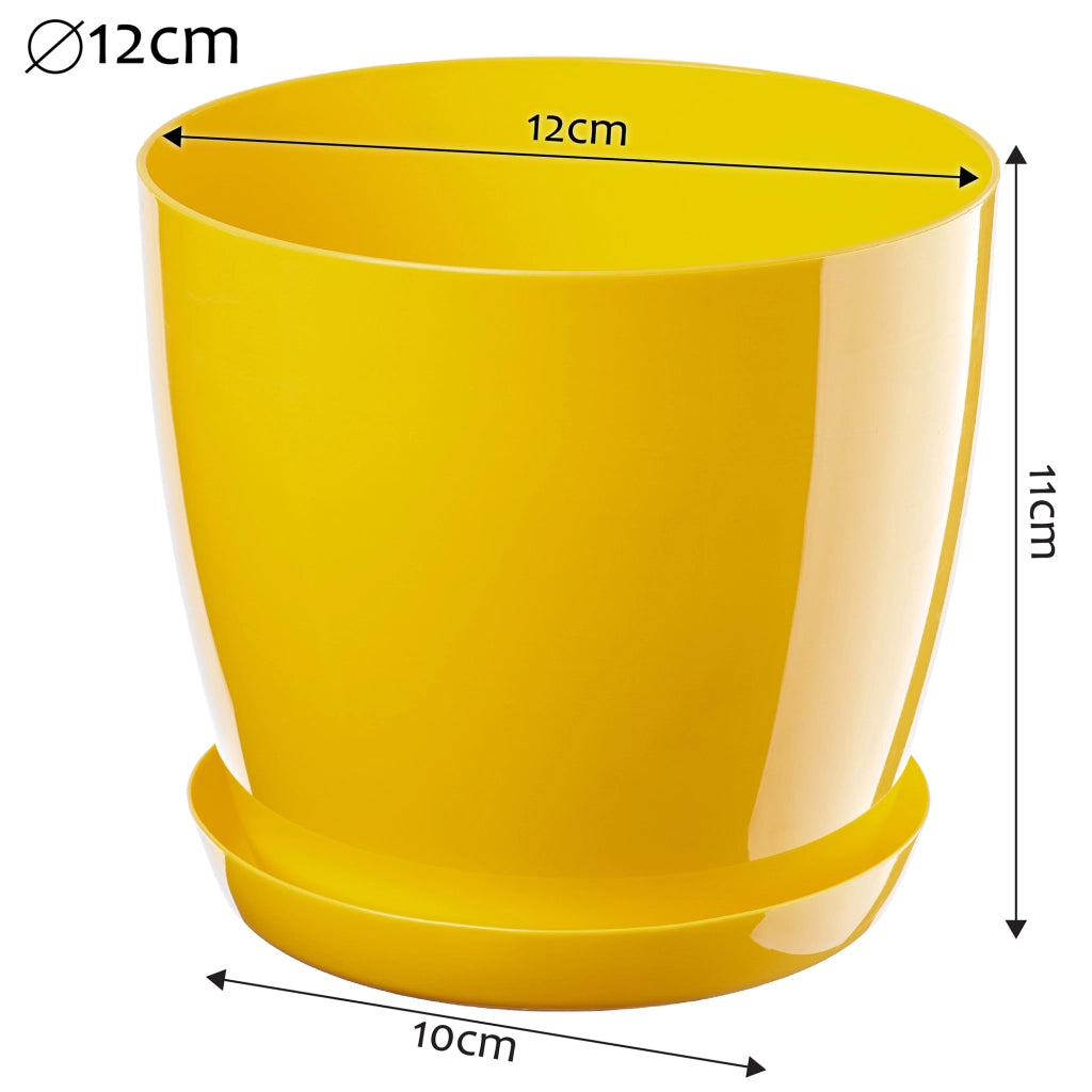 Vaso da fiori KADAX con sottovaso e coperchio in plastica, 12 cm, giallo. Vaso da fiori Kadax
