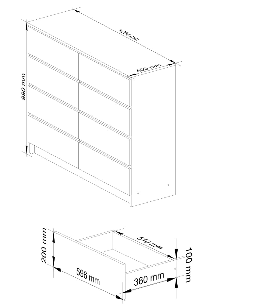 Cassettiera AKORD K120 Quercia Artisan 120 cm 8 cassetti 120x40x99 cm