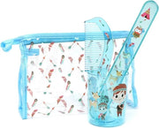 Set di igiene orale per bambini - beaker per spazzola da denti, contenitore per spazzola da denti, pettine e tasca con chiusura a raccordo con tema indiano - borsa igienica con accessori (04 pezzi - blu)